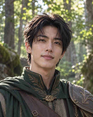 초록색 기사 의상과 어깨 갑옷을 착용한 이안의 코스프레 프로필 예시